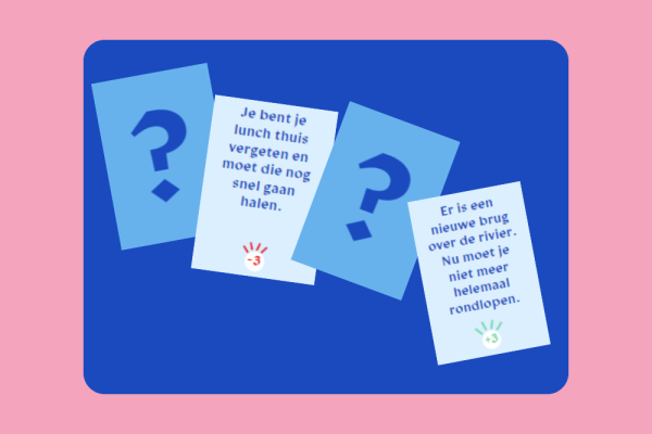 Hier zie je een miniatuurversie van de voor- en achterkant van de kanskaarten.