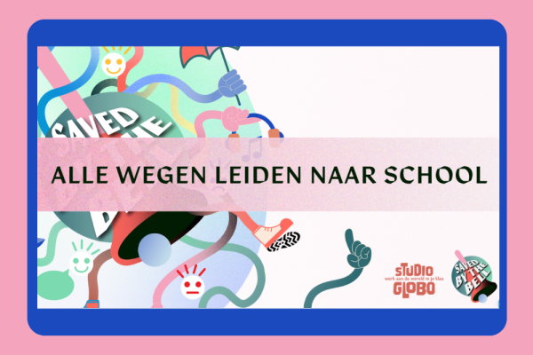 Hier zie je een preview van de eerste slide van de presentatie met de titel 'Alle wegen leiden naar school'.